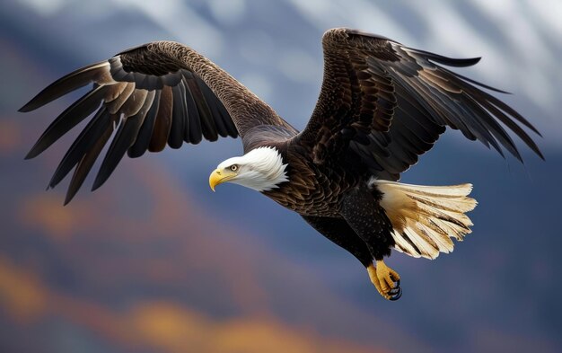 Photo shot of an eagle in mid flight gracefully