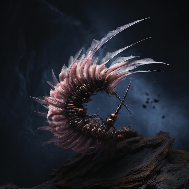 shot of earthworm with feathers