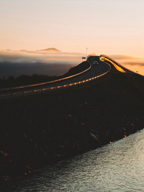 Photo shot of the endless bridge of the atlantic road in norway