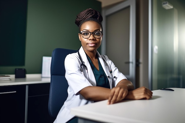 Shot of a female doctor in her consulting room created with generative ai