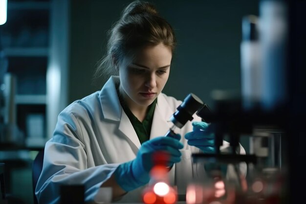 Shot of a female scientist working with samples in a lab created with generative ai