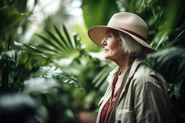 Shot of a female senior touring the botanical gardens created with generative ai