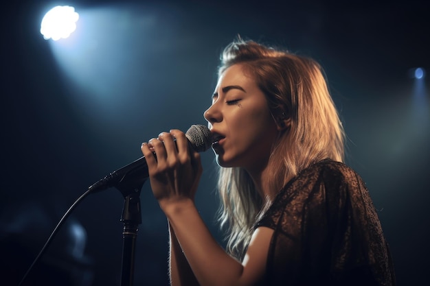 Shot of a female singer performing on stage