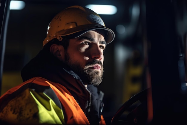 Shot of a forklift driver in a warehouse created with generative ai