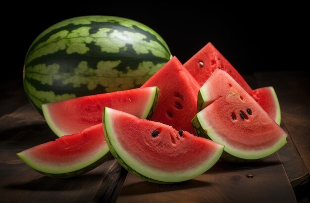 Shot of fresh cut watermelon slices generative AI