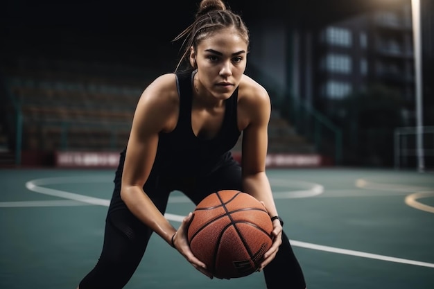 Shot of a girl playing basketball on a sports court created with generative ai