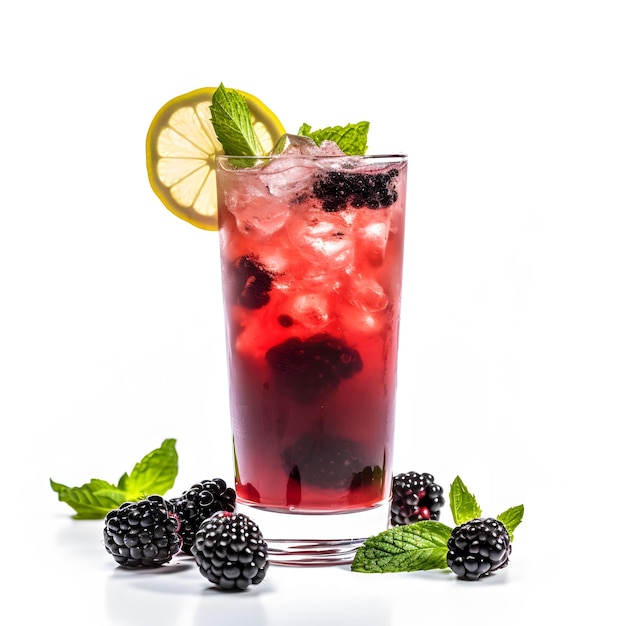 Shot of a glass of sparkling blackberry lemonade that is mesmerizing Generative AI