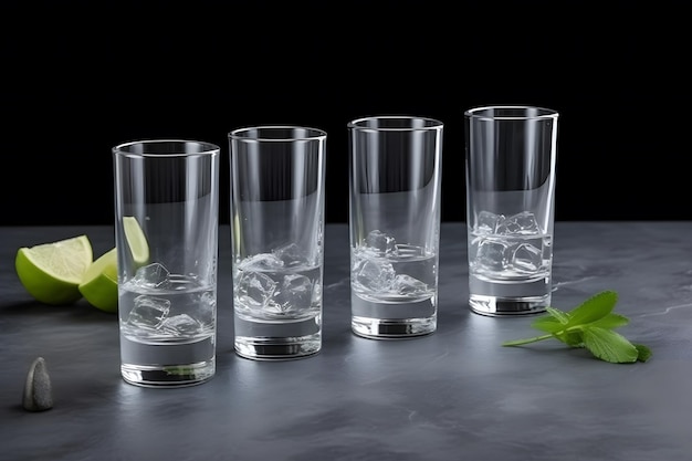 Photo shot glasses with tequila on bar counter neural network ai generated