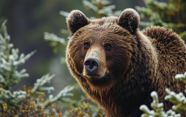 shot of a grizzly bear against nature background