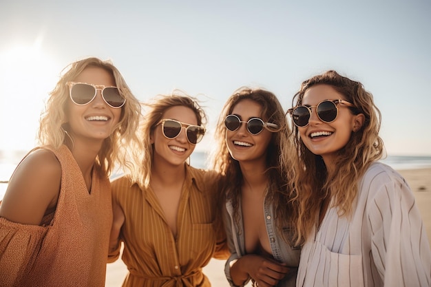 Shot of a group of friends hanging out at the beach created with generative ai