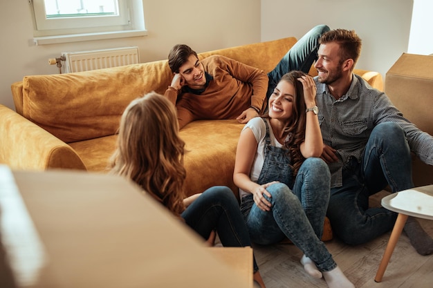 Shot of group of friends on a moving day