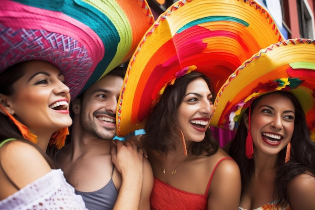 Shot of a group of friends wearing sombreros created with generative ai