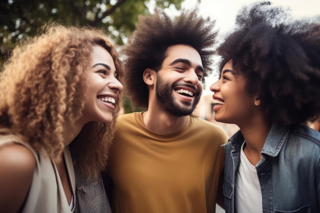 Photo shot of a group of happy young people bonding outside together