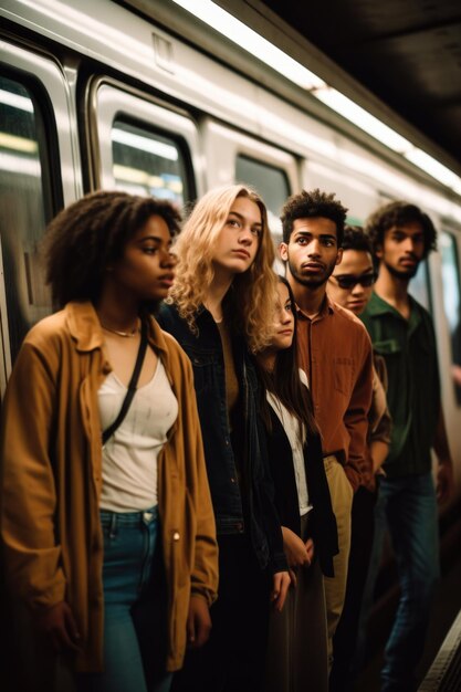 Снимка группы людей, стоящих вместе на вершине общественного транспорта