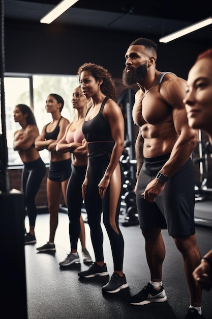 Photo shot of a group of people working out together at the gym