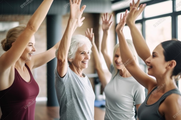 Shot of a group of women finishing their workout with a high five created with generative ai