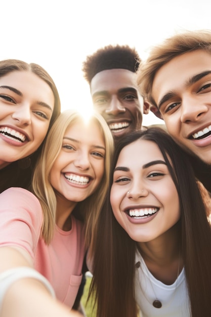 Shot of a group of young people taking selfies together created with generative ai