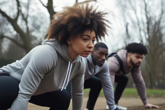 Shot of a group of young people training together outdoors