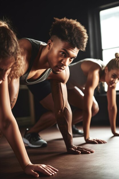 一緒に運動する若者のグループのショット