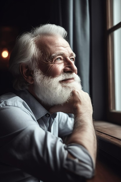 Shot of a happy senior man relaxing at home created with generative ai