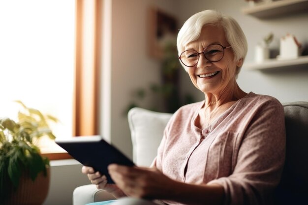 Shot of a happy senior woman using a digital tablet at home