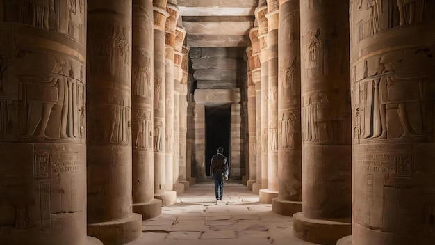 Photo shot of a human entering inside the karnak temple complex