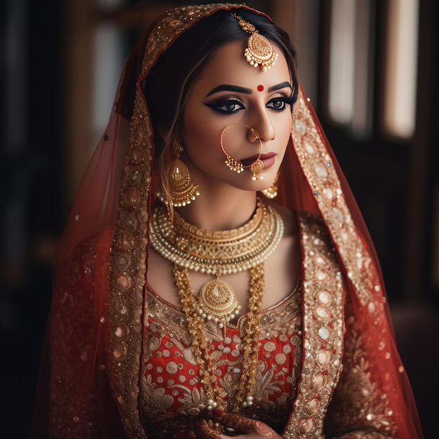 Shot of indian beautiful bride image generative AI