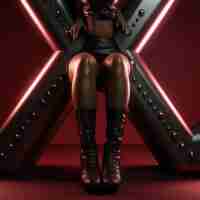 Photo shot of letter x black latex woman legs on knees generative ai