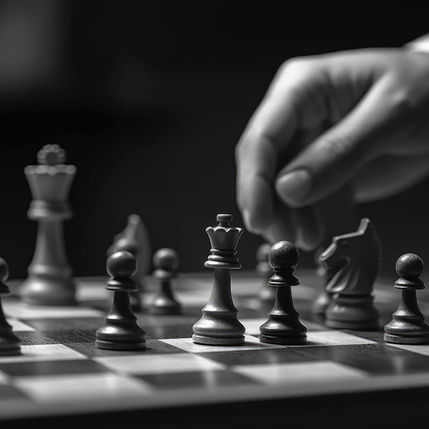 Shot of male hand moving chesspiece on chessboard Generative AI