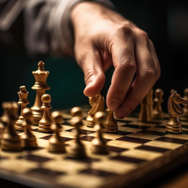 Shot of male hand moving chesspiece on chessboard Generative AI