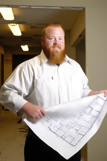 Shot of a man holding a blueprint created with generative ai