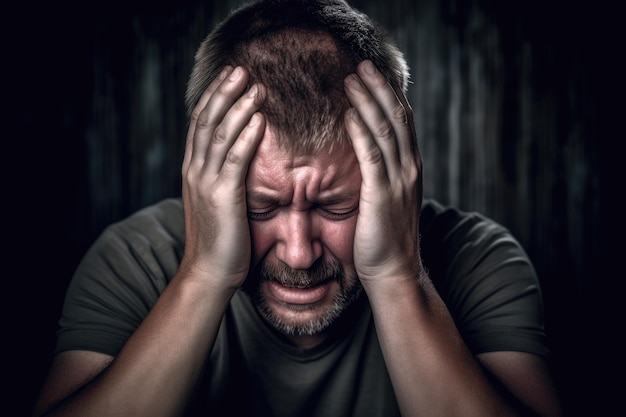 Shot of a man holding his head with his hands in despair