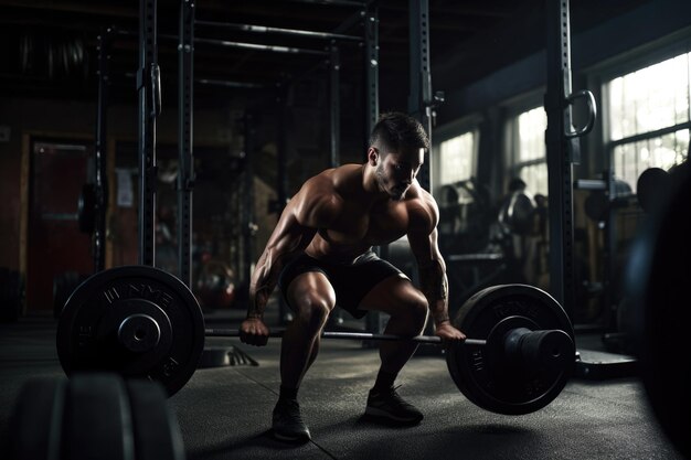 Снимок мужчины, поднимающего тяжести в спортзале, созданный с помощью генеративного ИИ