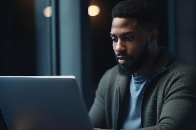 Shot of a man looking at the screen on his laptop created with generative ai