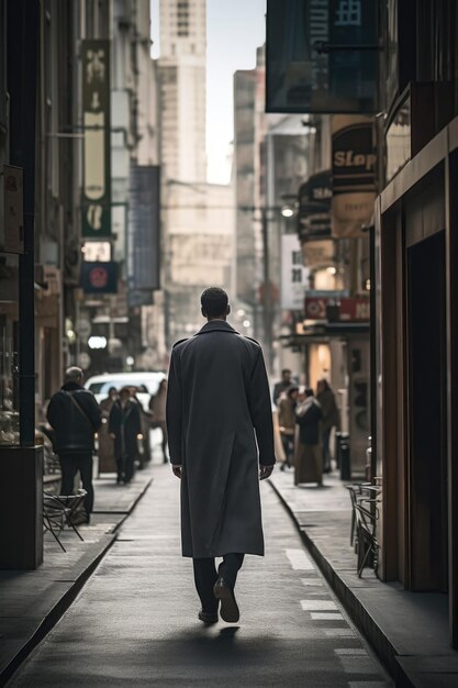 Shot of a man walking along the city streets created with generative ai