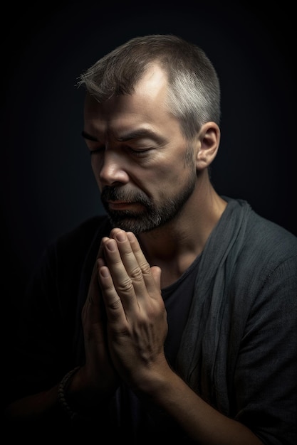 Shot of a man with his hands clasped praying created with generative ai
