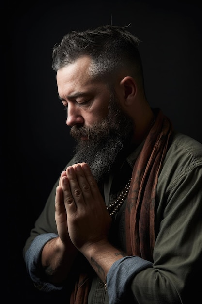 Shot of a man with his hands clasped praying created with generative ai