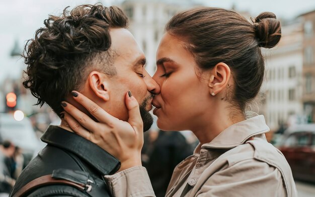 A shot of a man and a woman in love kissing