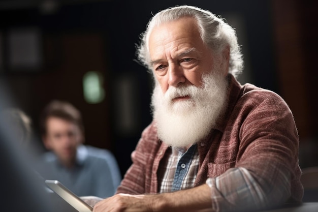 Shot of a mature man looking thoughtful while using his digital tablet during class