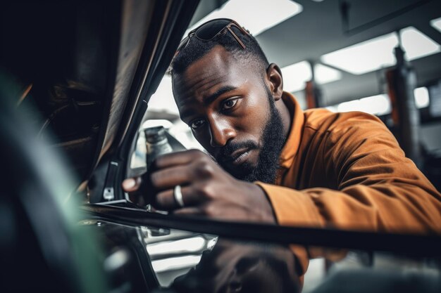 Shot of a mechanic checking the oil in a car created with generative ai