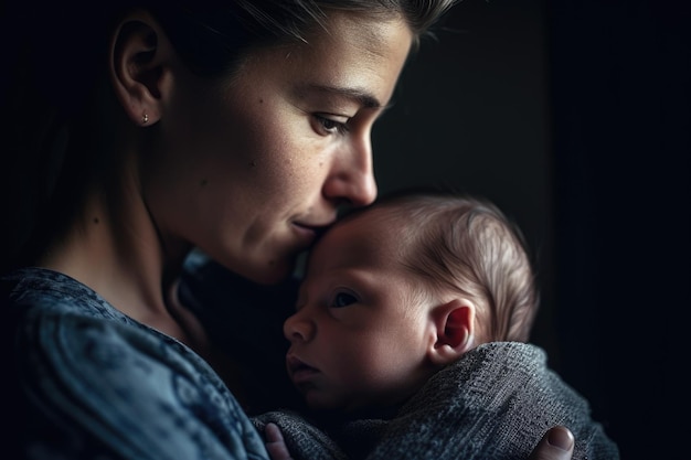 Shot of a mother holding her newborn baby boy created with generative ai