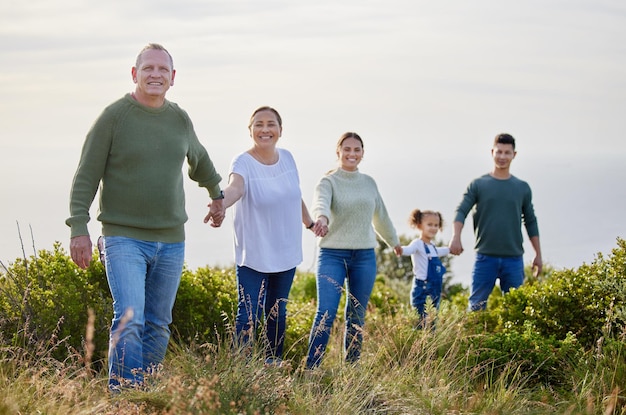 Shot of a multigenerational family spending time together outdoors