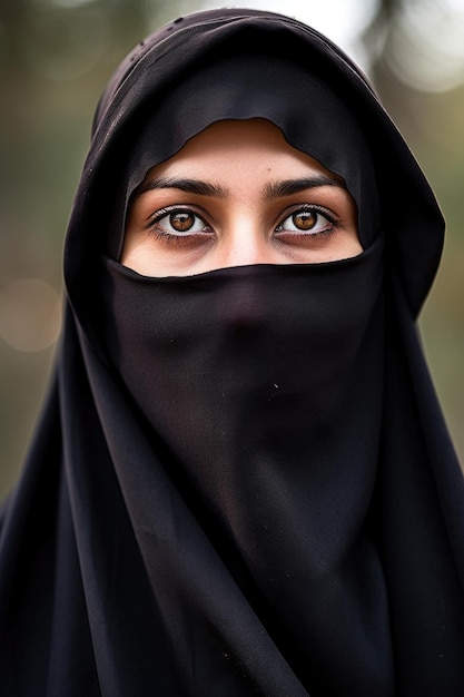 Shot of a muslim woman wearing a niqab outside created with generative ai