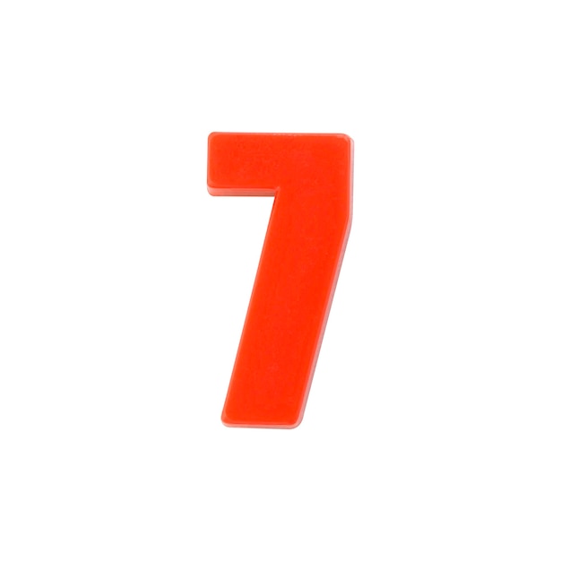 Shot of a number seven made of red plastic with clipping path