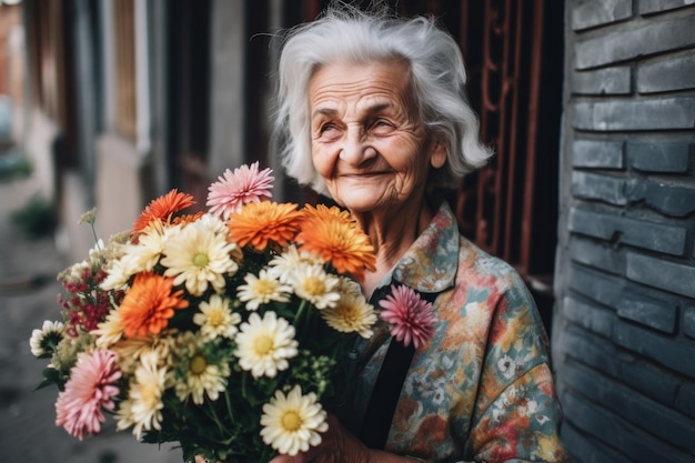 Shot of an older woman holding a bunch of fresh flowers in her hands