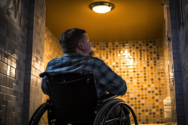 A shot of a person with limited mobility using the Shampoo Cap in their wheelchair