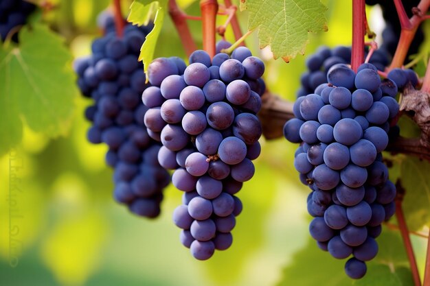 Shot of Purple Grapes in Vines Ready for Harvest