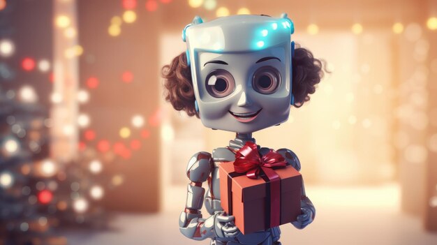 Shot of robot holding a small gift box holidays and celebration concept