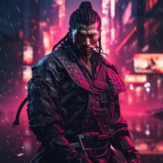 Cyberpunk Ronin in a Neon City - HD Mobile Walls