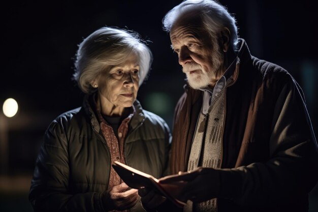 Shot of a senior couple using a digital tablet at night created with generative ai